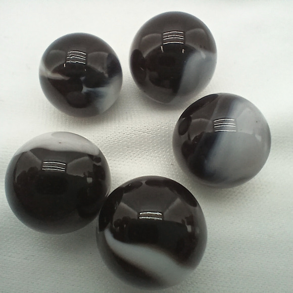 Lot of 5 Black and White Swirl Shooter Marbles Glass Collectibles Vintage Style - Picture 3 of 5